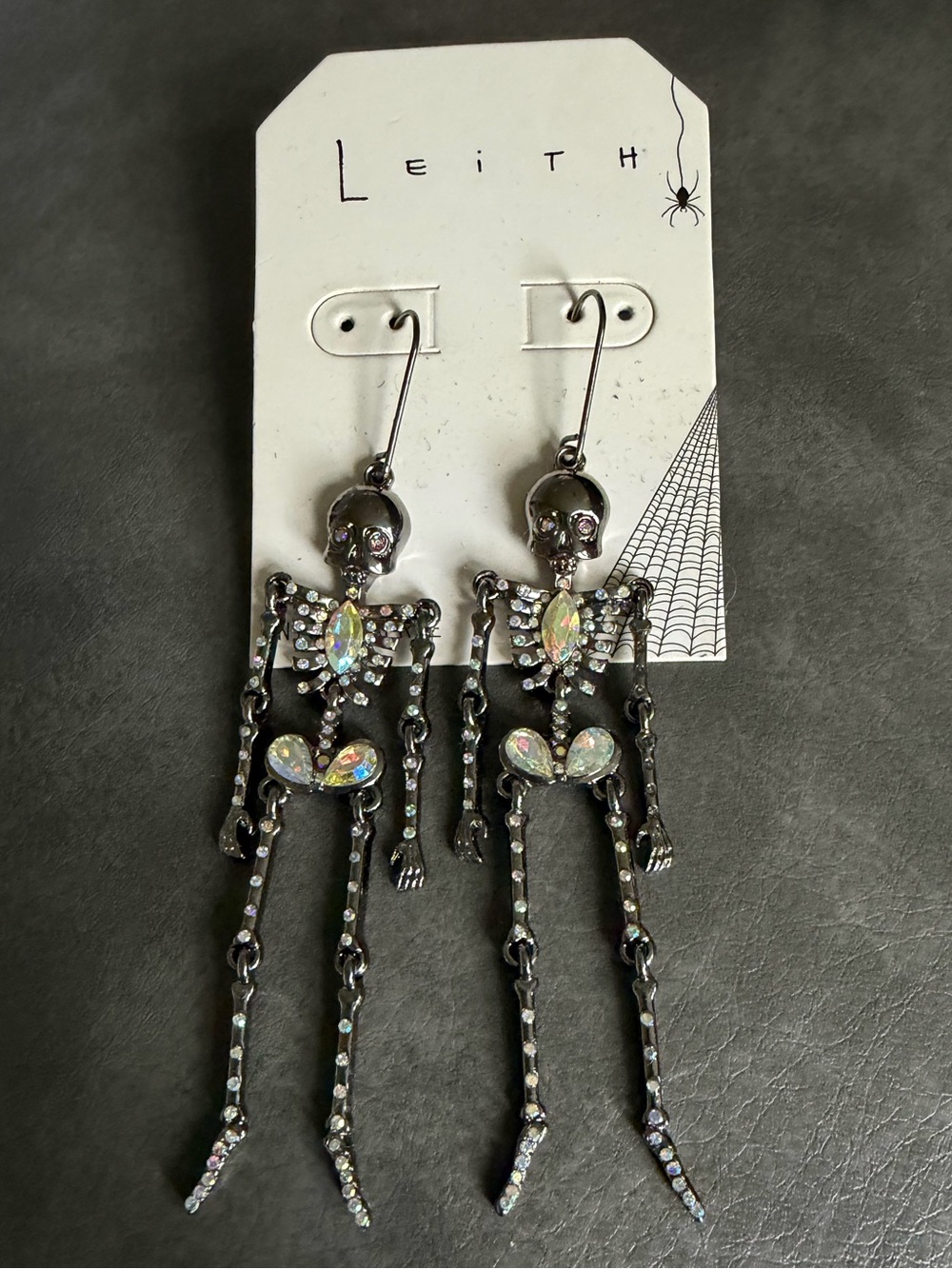 Leith Black Skeleton Halloween Rhinestone Dangle Earrings Spooky NWT